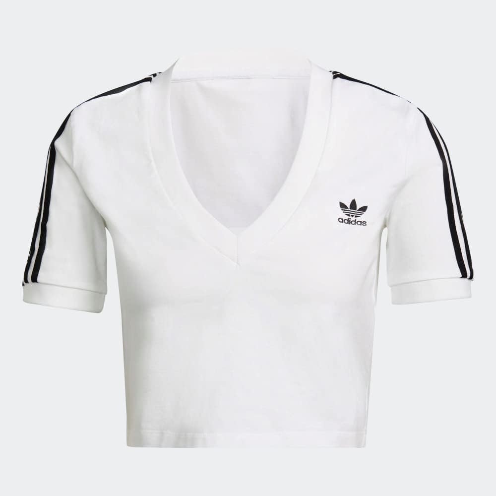 Adidas Women's White V-Neck Tee with Black Stripes